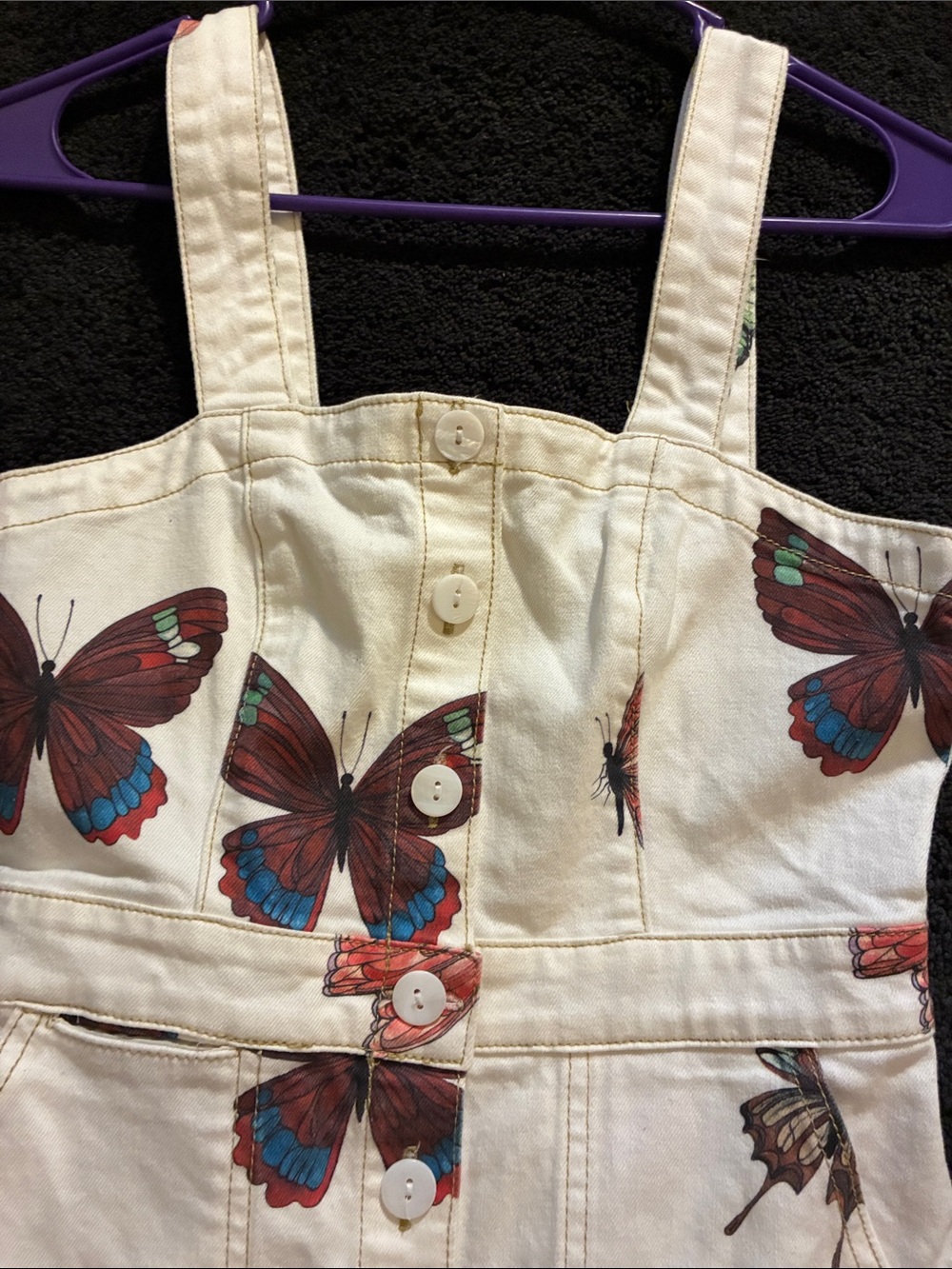 Rachel Antonoff Cream Button-Front Apron Dress Pockets w/Butterfly Print size 0 - Picture 7 of 13